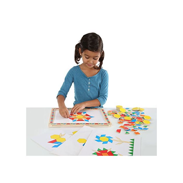 Melissa & Doug - Deluxe Wooden Magnetic Pattern Blocks Set - Educational Toy With 120 Magnets and Carrying Case