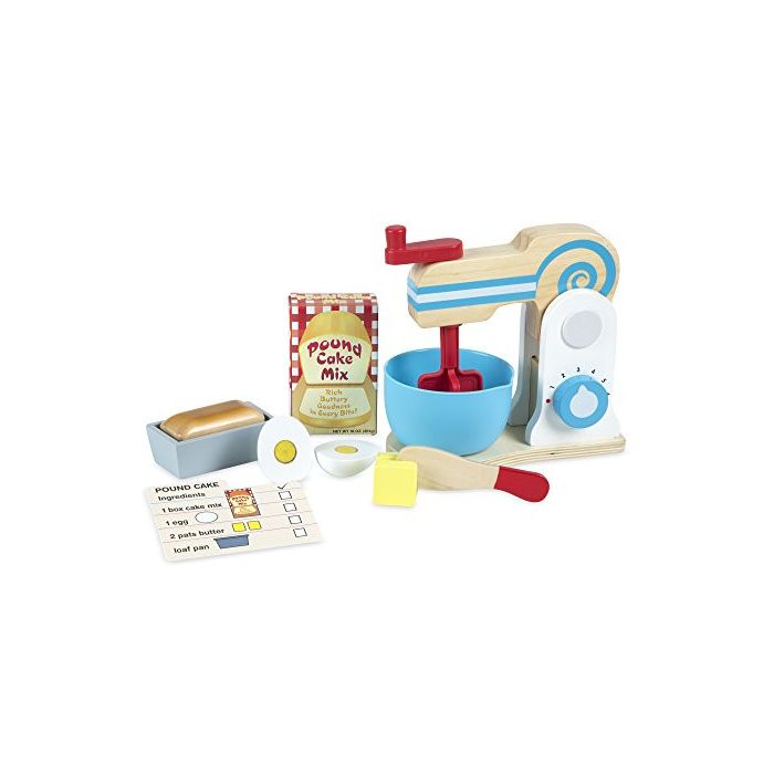Melissa and Doug Wooden Make-a-Cake Mixer Set (11 pcs) - Play Food and Kitchen Accessories