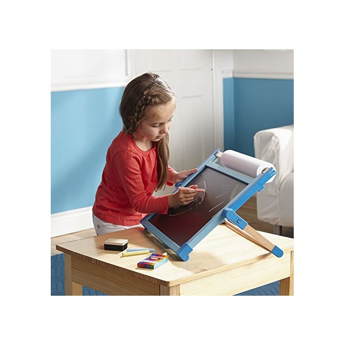 Melissa and Doug Double-Sided Magnetic Tabletop Art Easel - Dry-Erase Board and Chalkboard