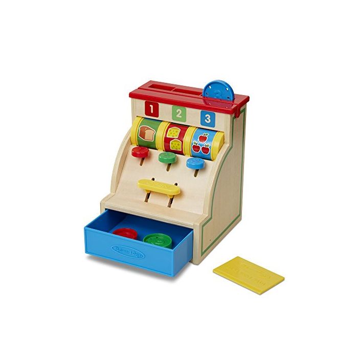 MeliSSa & Doug Spin and Swipe Cash Register Wooden Toy with 3 Play Coins/Pretend Credit Card