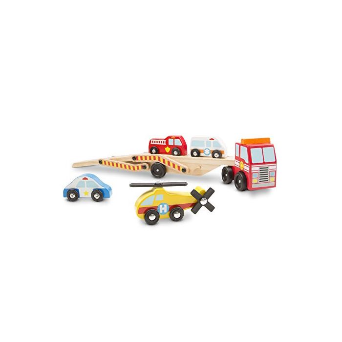 Melissa and Doug Wooden Emergency Carrier 1 Truck and 4 Rescue Vehicles
