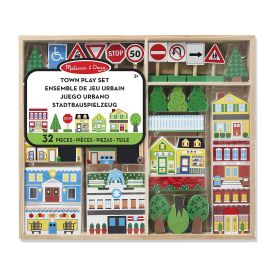 Melissa & Doug Wooden Town Play Set With Storage Tray (32 pcs)