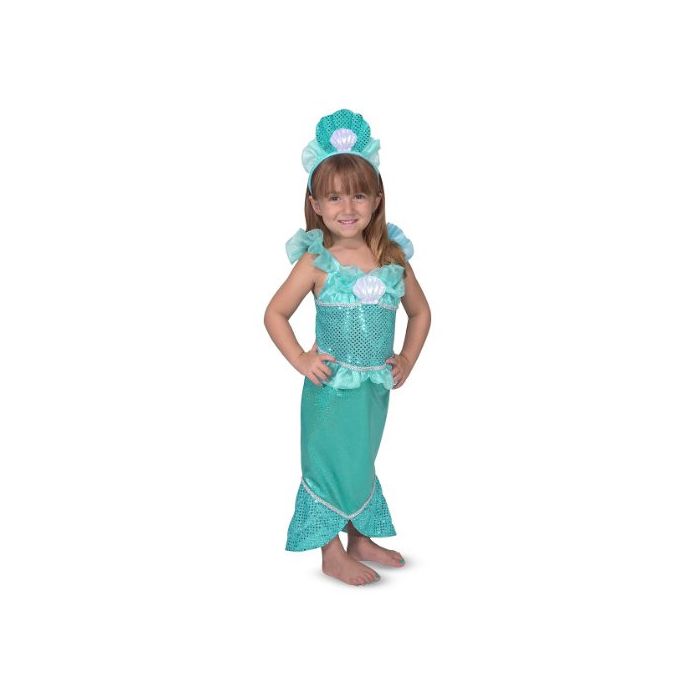 Melissa and Doug Mermaid Role Play Costume Set - Gown With Flaired Tail, Seashell Tiara