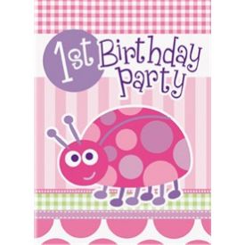 Ladybug First Birthday Pink Invitations