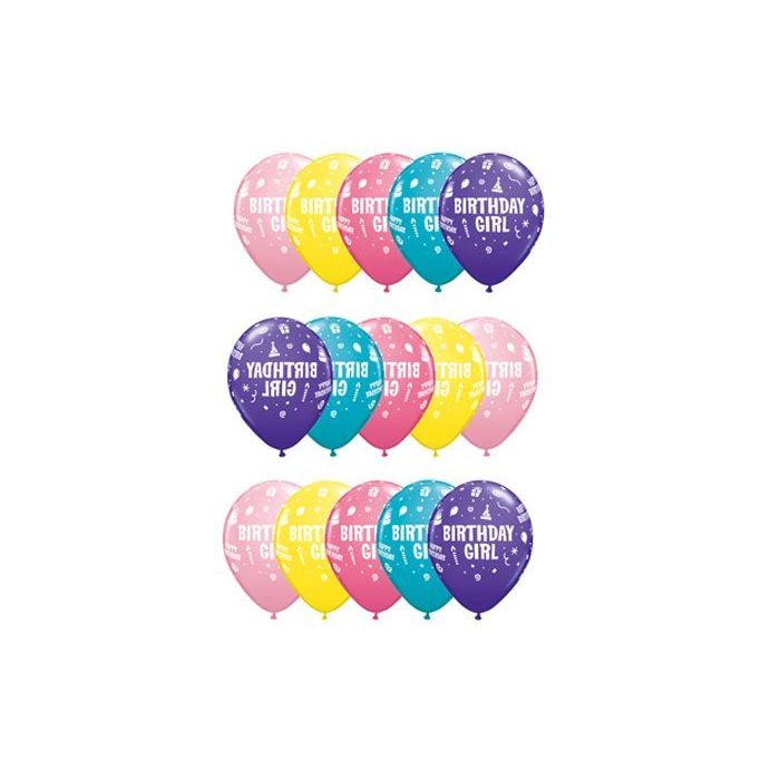 Birthday Girl Assorted Colours Qualatex 11" Latex Balloons x 6